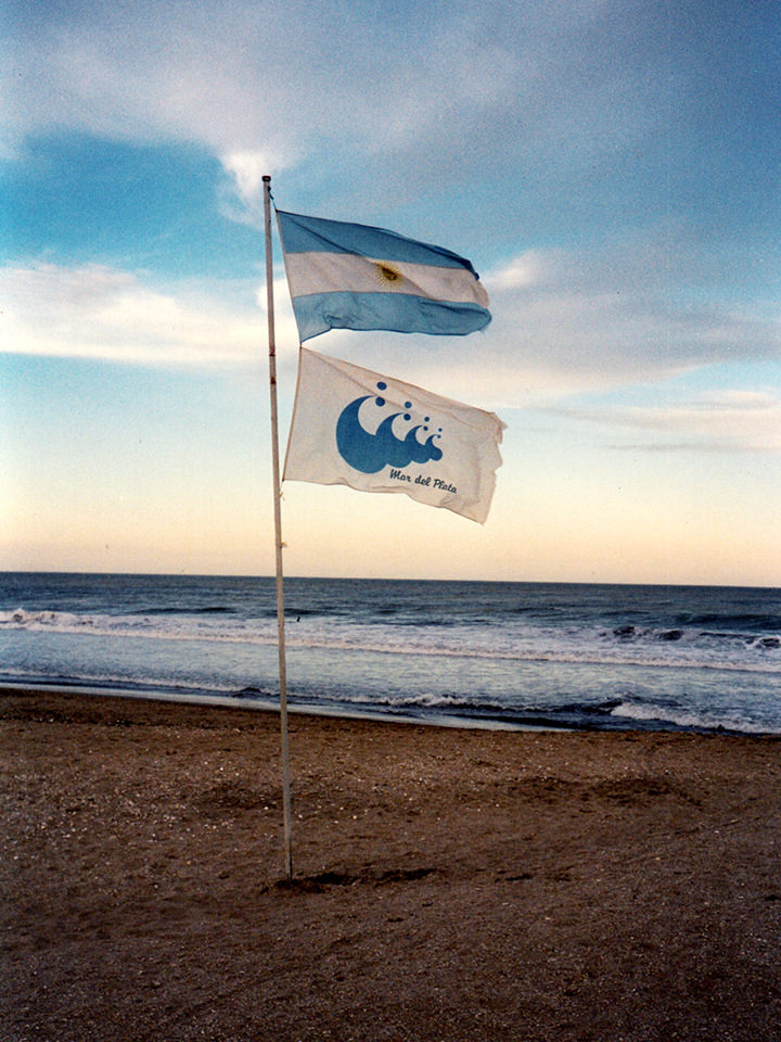 The flag of Argentina and the isologo of Mar del Plata