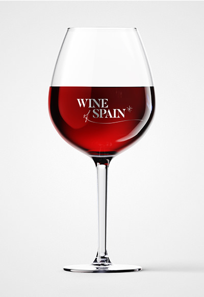 El logo aplicado a una copa de vino